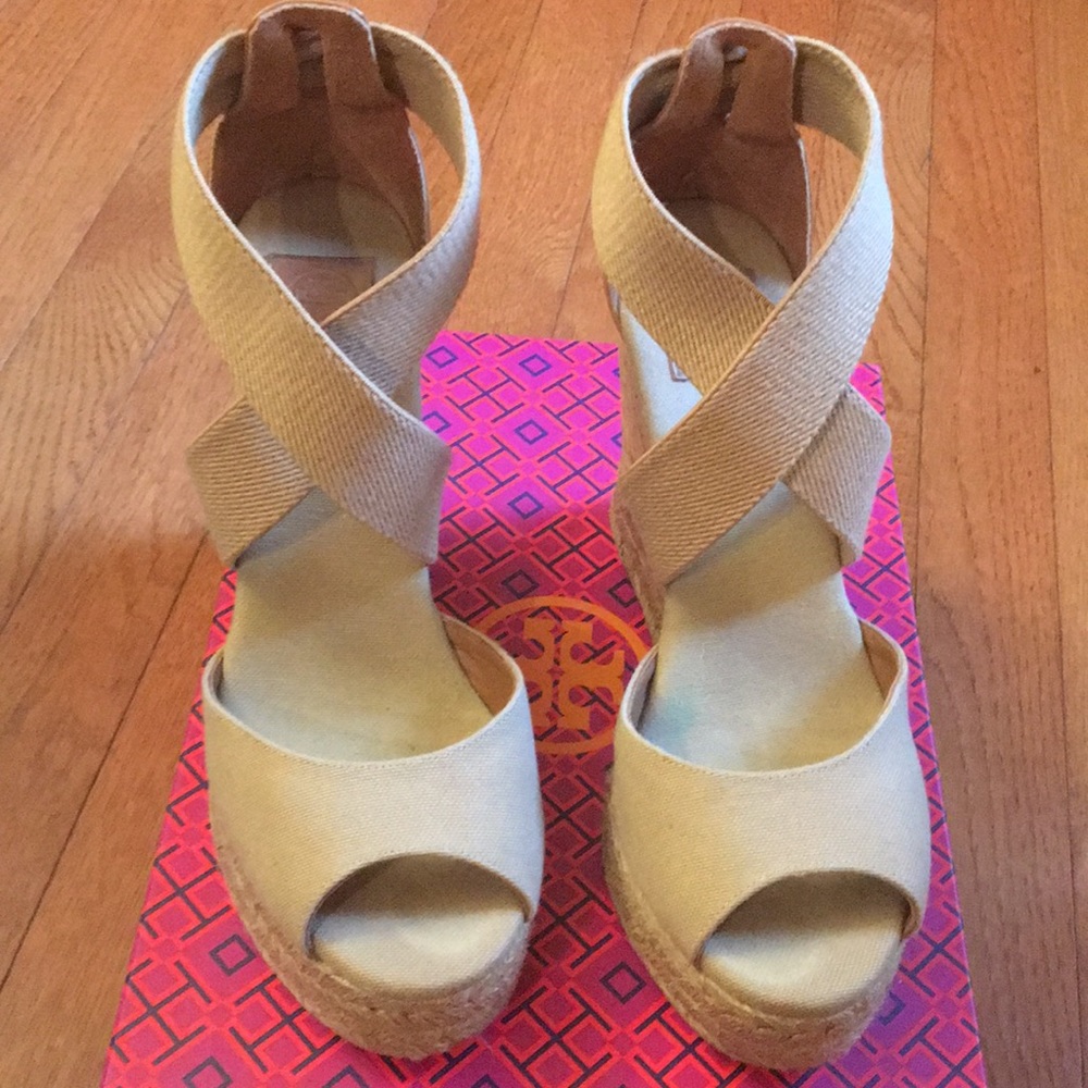 Nude Peep-Toe Cork Wedges
